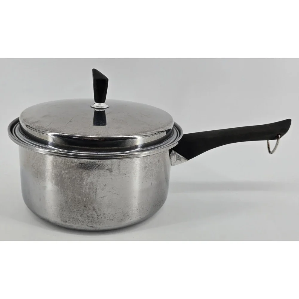 Vtg Regal Ware Imperial 18-8 3 Ply Stainless Steel 3 Qt Saucepan W/ Lid Bakelite